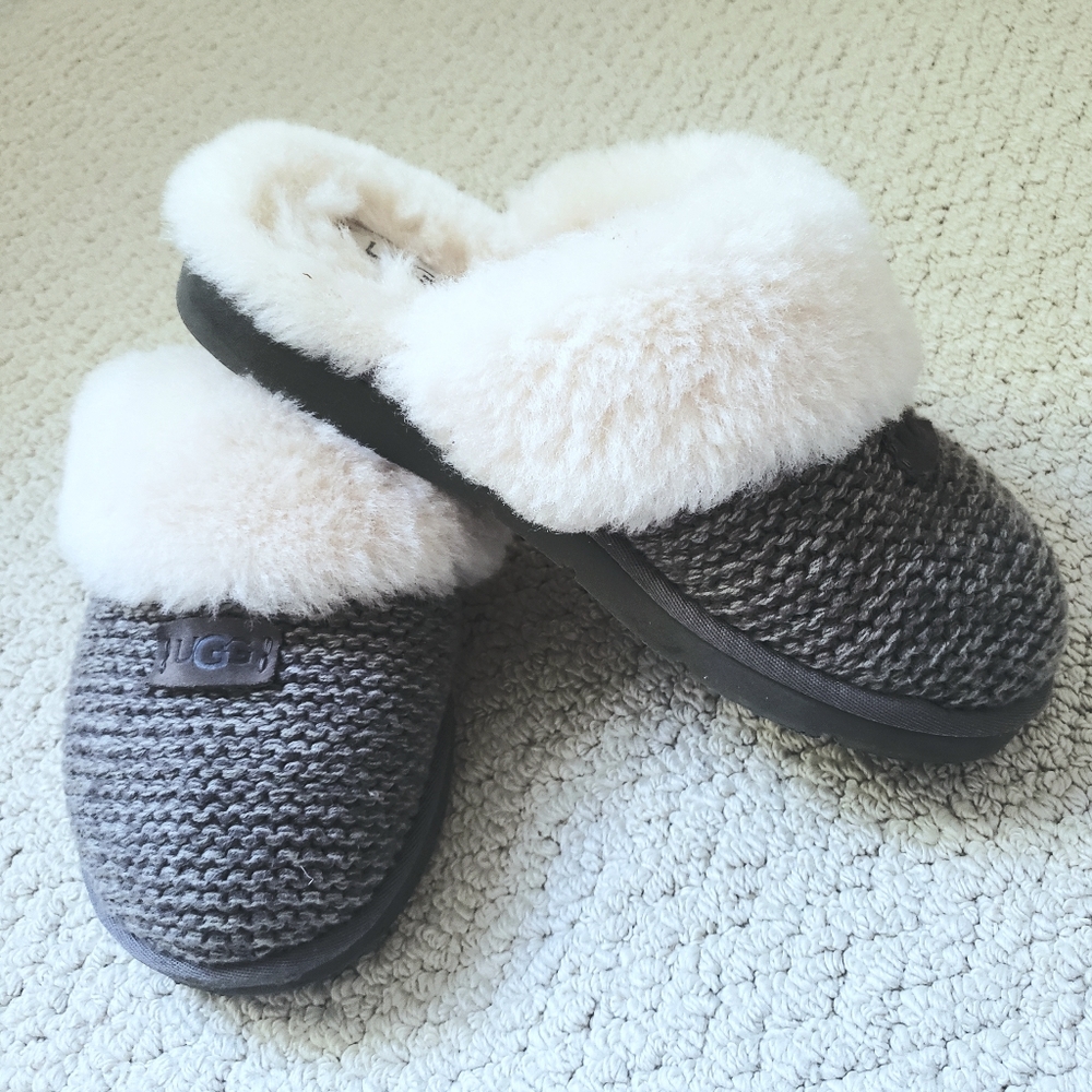 UGG Cozy Knit Slipper Slide On Shoe Charcoal